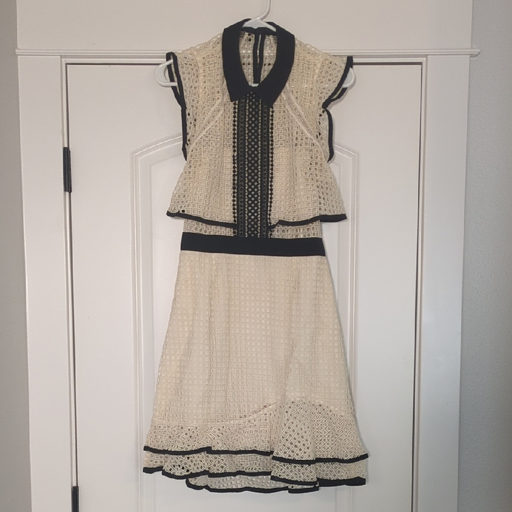 Self-Portrait Cream Midi Sundress with Flutter Sleeves